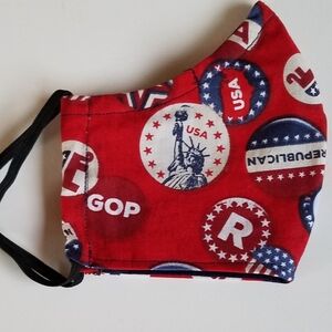 Hand Crafted Republican/GOP Cotton Adult Face Mask Red Blue White.
